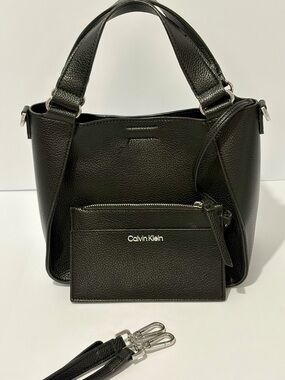 Calvin Klein Black Estelle Novelty Crossbody/Tote with Removable Pouch